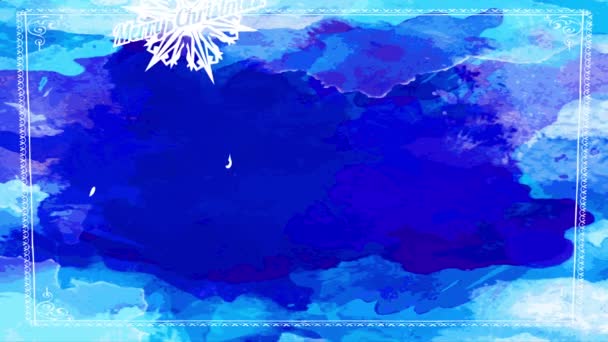 青い水の色のリップルの上に白い厚いペリフェラルフレークの上に書かれたメリーXmasの滑らかなスピードランプアニメーション背景にリップル — ストック動画