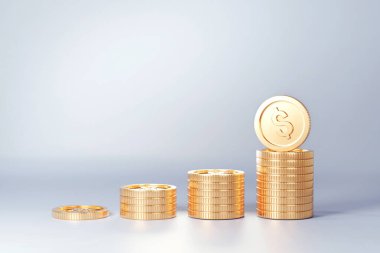 Altın para yığını gelir grafiği gibi. 3 boyutlu görüntüleme. İş dünyasında para toplama ya da kazanç stratejisi kavramı, kopyalama alanı