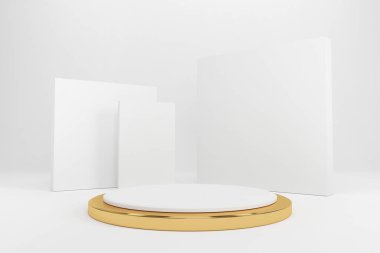 Ürün, 3d oluşturma, 3d illüstrasyon, minimal tasarım boş alan için beyaz podyum.