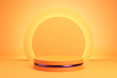 Cadılar Bayramı için turuncu podyum ve asgari soyut arkaplan, 3 boyutlu geometrik şekil, modern web sitesindeki ödüller için sahne.