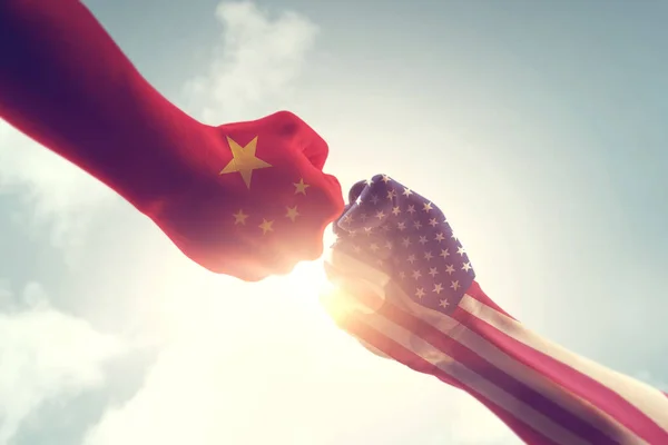 Concept Trade War Usa China Two Fists Hitting Each Other — Stock Photo, Image