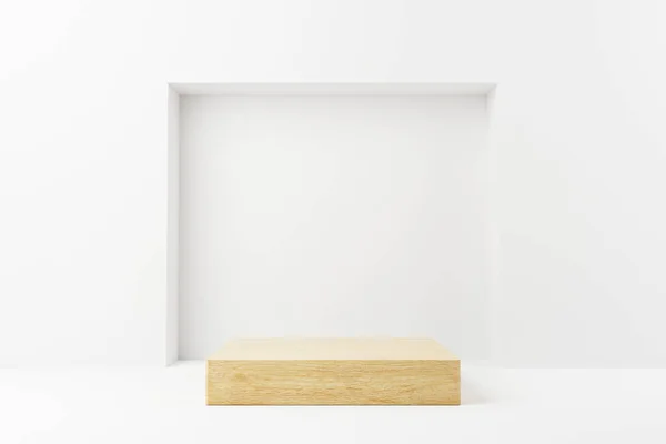 Abstraktní Minimální Scéna Geometrickými Tvary Dřevěné Kostky Pódium Bílém Pozadí — Stock fotografie