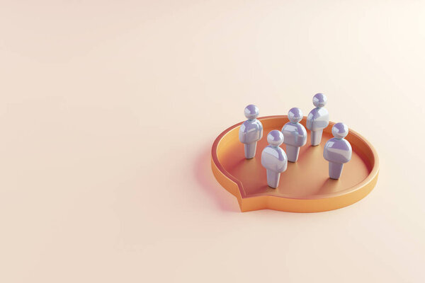 People stand in a speech bubble shape. Cooperation and collaboration, Taking part in the discussion dialogue. 3d render.