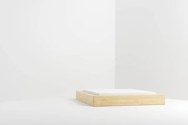 Abstract Minimaal Tafereel Met Geometrische Vormen Hout Kubus Podium Podium — Stockfoto