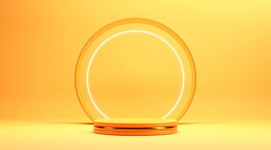 Cadılar Bayramı için turuncu podyum ve asgari soyut arkaplan, 3 boyutlu geometrik şekil, modern web sitesindeki ödüller için sahne.