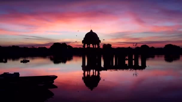 Schöne Aussicht Auf Sonnenaufgang Gadsisar Sagar See Jaisalmer Rajasthan — Stockvideo