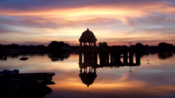 Hermosa Vista Del Amanecer Lago Gadsisar Sagar Jaisalmer Rajasthan — Vídeo de stock