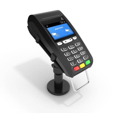 kartı ödeme terminal Pos terminal beyaz arka plan üzerinde 3d render izole.