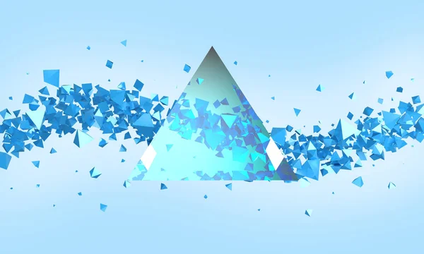 Abstract 3d rendering of chaotic particles. Background of pyramids in empty space