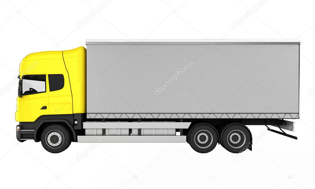 Yellow delivery truck without shadow on white background 3D