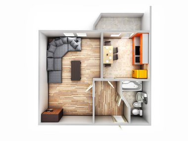 iç daire roofless üstten görünüm daire düzen 3d render