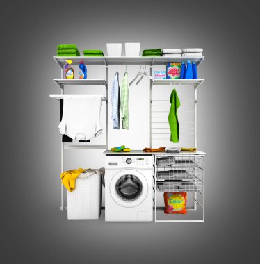 iç gölge olmadan gri bir arka plan üzerinde ev çamaşır arka plan 3d