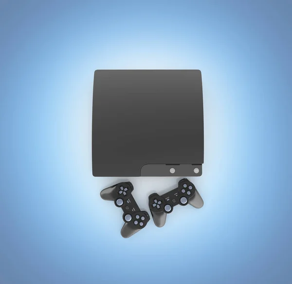 Black Game Console Joysticks Top View Isolated Blue Gradient Background — Stock Photo, Image