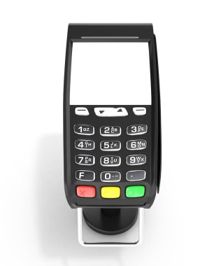 kartı ödeme terminal Pos terminal üstten görünüm ile boş perde beyaz arka plan üzerinde 3d render izole