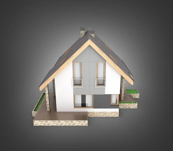 Illustration of a modern house with a garage isolated on black gradient background 3d render