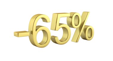 Altın metin yüzde 65'i kapalı gölge 3d render olmadan beyaz arka plan üzerinde