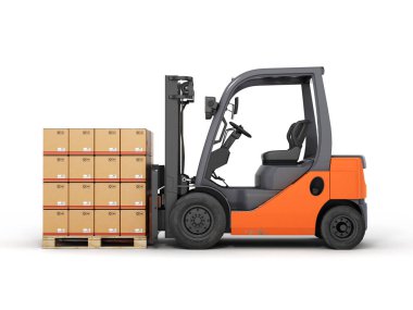 Forklift kamyon palet üzerindeki kutuları ile 3d