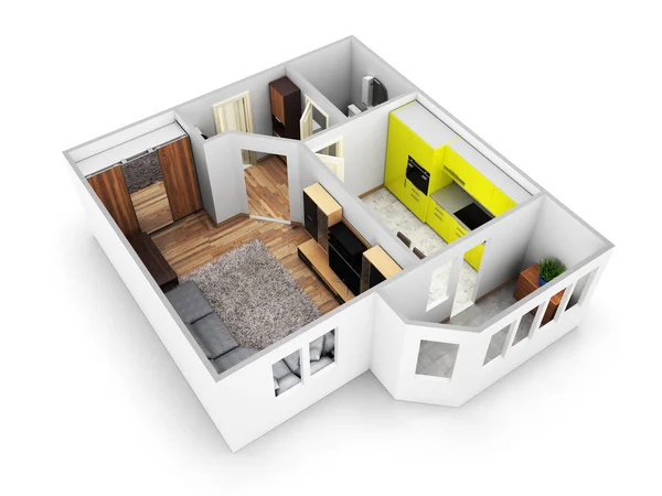 Interior Apartamento Sin Techo Perspectiva Vista Apartamento Diseño Render — Foto de Stock