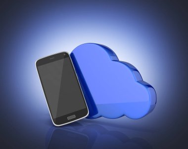 Bulut depolama Smartphone ile bulut depolama app üzerinde koyu mavi degrade kavramı arka plan 3d