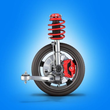 süspansiyon arabanın ile tekerlek üzerinde mavi degrade arka plan 3d