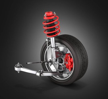 siyah gölge olmadan tekerleği ile aracın süspansiyon arka plan 3d