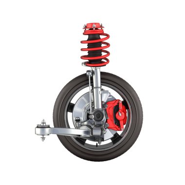 suspension of the car with wheel without shadow on white background 3d clipart