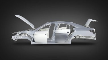 vücut araba ile hiçbir tekerlek üzerinde siyah grasdient arka plan 3d yan görünüm