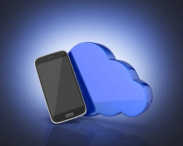 Concept of cloud storage Smartphone with cloud storage app on dark blue gradient background 3d