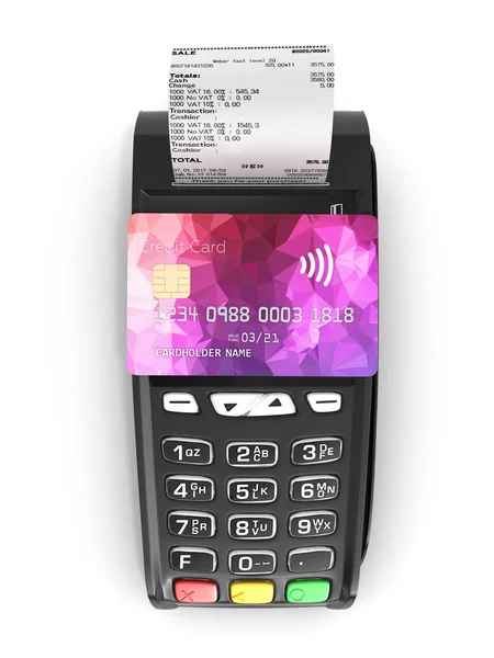 Payment Touch Concept Pos Terminal Chek Credit Card Isolated White — Stock Photo, Image