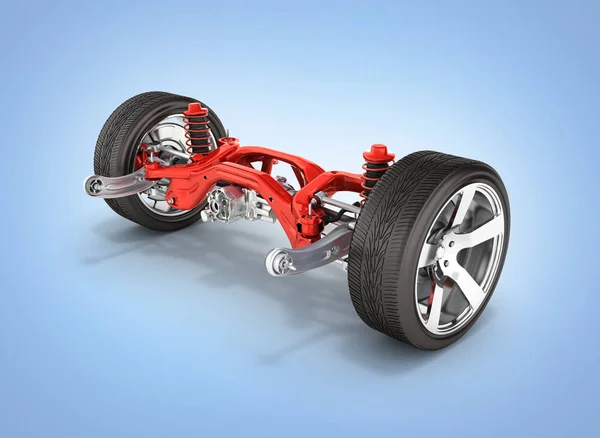 汽车的悬浮物在细节与轮子隔绝在蓝色梯度背景3D — 图库照片