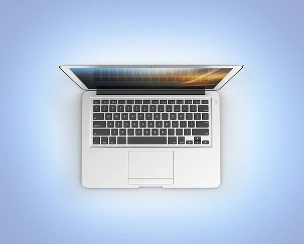 Modern laptop top view isolated on blue gradient background 3d