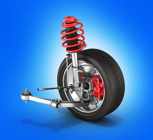 Suspension Car Wheel Shadow Blue Background — Stock Photo, Image