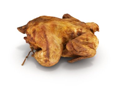 Beyaz arka plan üzerinde 3d rende izole kavrulmuş tavuk