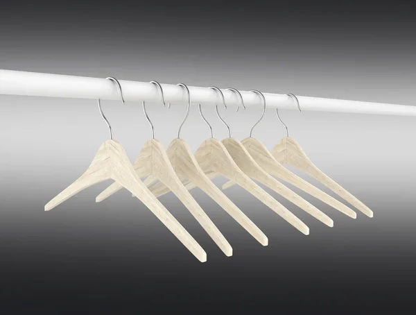 Wooden clothes hangers illustration of Classic Clothes Hanger isolated on black gradient background 3d