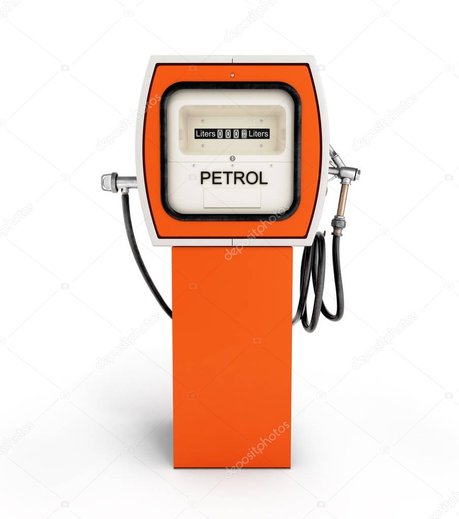 Retro fuel pump in orange isolated on white background 3d
