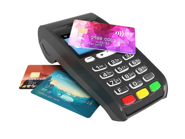 Payment Touch Konzept Pos Terminal Mit Kreditkarte Darauf Isoliert Auf — Stockfoto