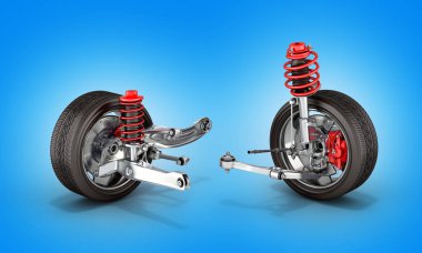 süspansiyon arabanın ile tekerlek üzerinde mavi degrade arka plan 3d