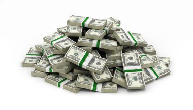 büyük yığın para Amerikan Doları faturalarında beyaz arka plan 3d