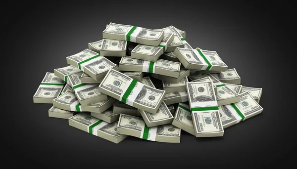big pile of money american dollar bills on black gradient background 3d