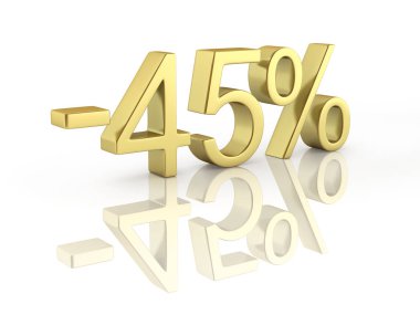 Altın metin yüzde 45'i kapalı beyaz arka planda yansıma 3d render ile