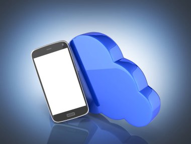 Bulut depolama Smartphone ile bulut depolama app üzerinde koyu mavi degrade kavramı arka plan 3d
