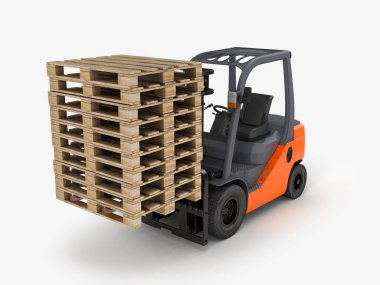 Forklift yükleyici üzerinde beyaz 3d illüstrasyon izole
