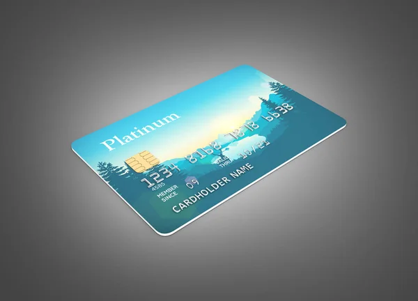 3d illustration of detailed glossy credit card isolated on black gradient background