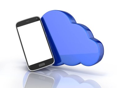 Bulut depolama Smartphone üzerinde beyaz bulut depolama uygulaması ile kavramı arka plan 3d