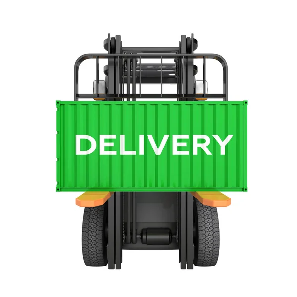 Forklift Handling Small Cargo Shipping Container Isolated White Background Render — Stock Photo, Image