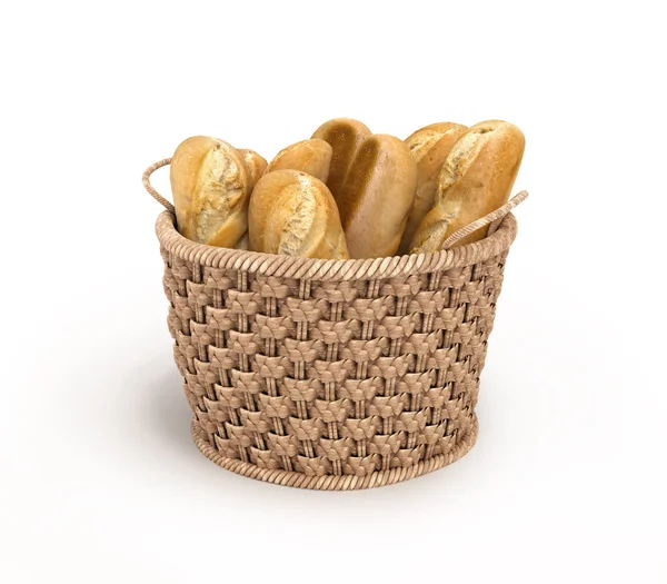 Brot Weidenkorb Isoliert Auf Weißem Hintergrund — Stockfoto