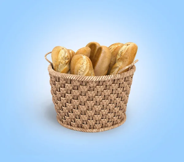 Brot Weidenkorb Isoliert Auf Blauem Gradienten Hintergrund — Stockfoto