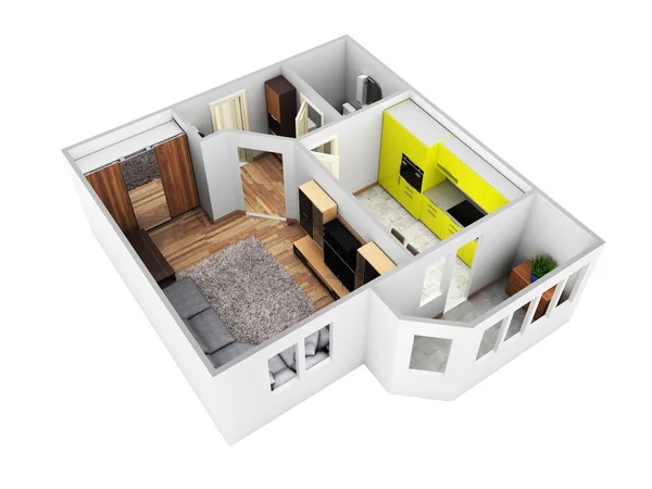 Interior Apartamento Sin Techo Perspectiva Vista Apartamento Diseño Sin Sombra — Foto de Stock