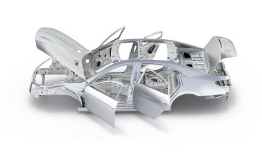 Vücut araba beyaz arka tarafında izole yok tekerleği ile 3d görüntüleme