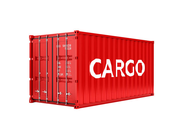 Cargo shipping container with an inscription cargo on white background without shadow 3d